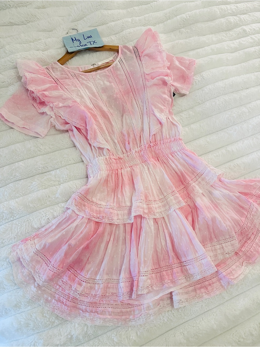 LoveShackFancy Tie Dye Pink Ruffle Tiered Mini Dress - Picture 7 of 10